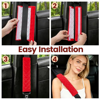 Amooca 2 Pack Seat Belt Covers Soft Shoulder Pad for Cars & Backpack - color: E: Red