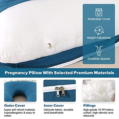 Elover U Shaped Pregnancy Pillow,Full Body Maternity Support - color: Jersey -Royal Blue