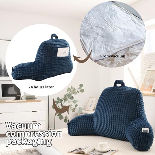 Reading Pillow with Arms for Sitting in Bed,Backrest,Blue Flannel,M - color: Navy, size: Standard(17")