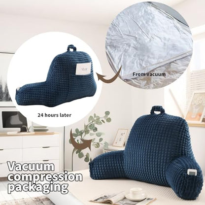 Reading Pillow with Arms for Sitting in Bed,Backrest,Blue Flannel,M - color: Navy, size: Standard(17")