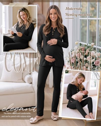 Huukeay Maternity Lounge Set Long Sleeve - color: Black, size: Large