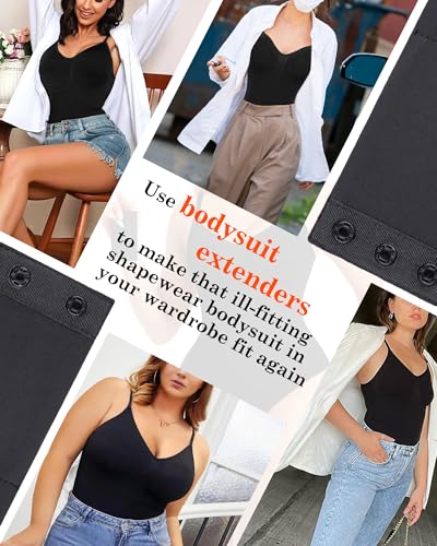 Women Bodysuit Extender Adjustable Snap Crotch Add Length To Crotch Extender(Not suitable for metal clasp) - color: Black-（2pc,2 Plastic，3" Length+4" Length）