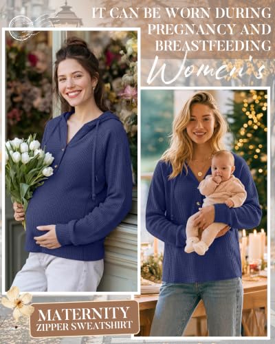 Neer Women's Nursing Hoodies Breastfeeding Shirts - color: Dark Blue, size: Small
