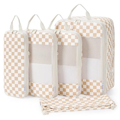 Narwey Compression Packing Cubes for Travel, Cute Luggage Organizer Bags - color: ZZ-Light Checkerboard