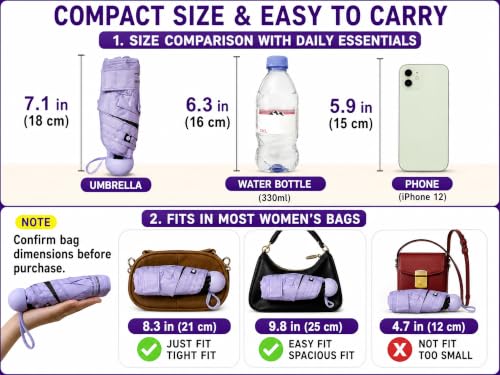 BAODINI Mini Travel Umbrella with UV Sun Protection, Compact Pocket-Size - color: B-2 Pack Purple