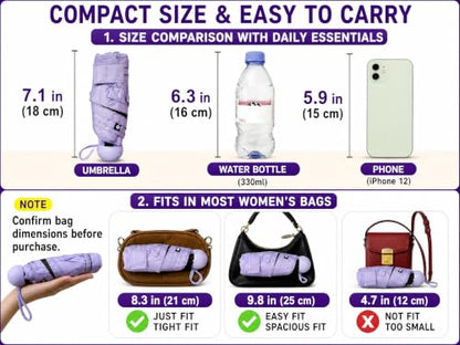 BAODINI Mini Travel Umbrella with UV Sun Protection, Compact Pocket-Size - color: B-2 Pack Purple