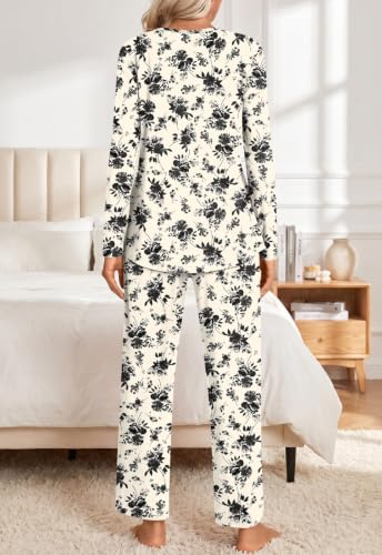 Addtoo Womens Fall Pajama Sets 2026 2 Piece Long Sleeve Soft Loungewear - color: Black Rose, size: Small