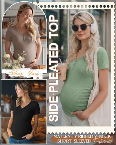 3 Pack Women's Maternity Shirts - color: Gray Green, Light Coffee, Black, size: Small