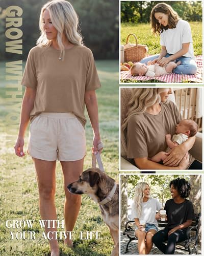 3 Pack Women's Oversized Nursing Tops - color: White, Khaki, Black, size: XX-Large