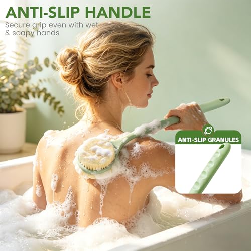 Back Scrubber for Shower, 15.7" Loofah with Handle Body Brush, Green - color: Light Green