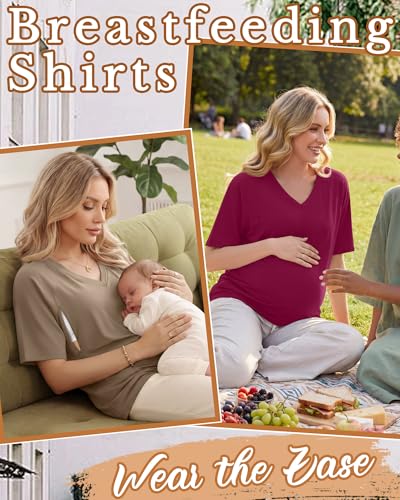 4 Pack Women's Nursing Short Sleeve Shirts - color: Fuchsia, Army Green, Khaki, Black, size: Small