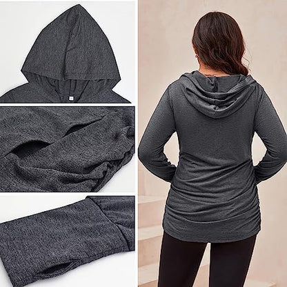 DEBELLY Maternity Sweatshirt Zip Up Hoodie Pockets Pregnancy Postpartum - color: Dark Grey, size: Small