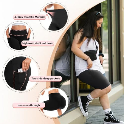 we fleece 8" Plus Size Biker Shorts with Pockets, High Waist - color: Bright Leopard, size: XX-Large