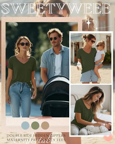 Women's Nursing Breastfeeding Shirts - color: Army Green, size: X-Large