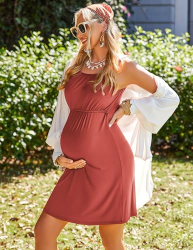 Ekouaer Womens Nursing Dress Summer Breastfeeding Maternity Clothes - color: Caramel, size: X-Large