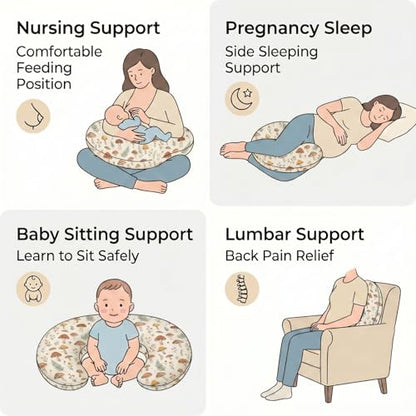 Nursing Pillow and Body Positioner for Breast Feeding and Bottle Feeding, Ultra Soft Breastfeeding Pillows with Removable Pillow Cover (Mushroom Grove) - color: Mushroom Grove