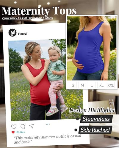 Ficerd 4 Pcs Womens Maternity Sleeveless Tank Tops - color: Bright Red, Royal Blue, White, Black, size: Medium