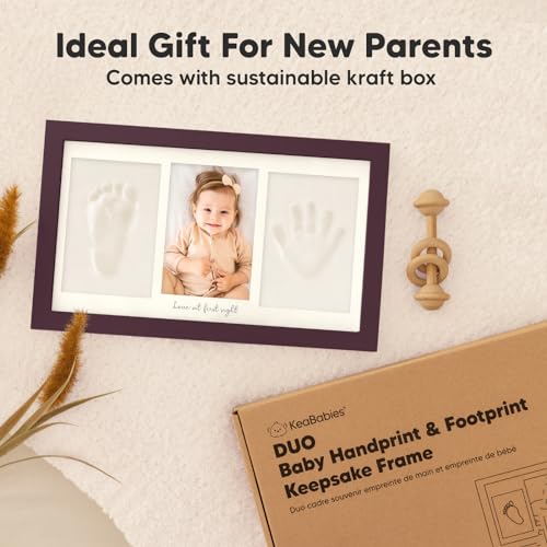 KeaBabies Baby Hand and Footprint Kit, Clay Keepsake Frame (Auburn) - color: Auburn, size: Duo Frame, 13" x 7.8"