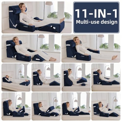 Wedge Pillow Set for After Surgery,Navy,9PCS-23.2" - color: Navy, size: 9PCS-23.2''