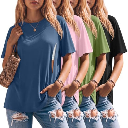 4 Pack Women's Nursing Shirts - color: Haze Blue, Pink, Olive Green, Black, size: Small