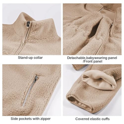 Maternity Coat Winter Mom Cozy Thicken Coats Fleece Sherpa Jacket - color: Khaki, size: Medium
