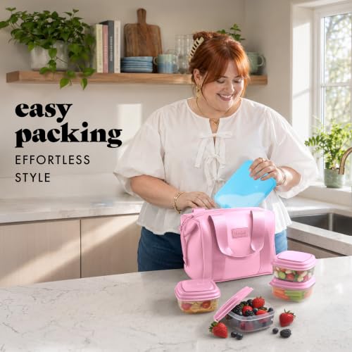 Fit & Fresh Remi Neoprene Lunch Bag for Women w/Ice Pack & Containers - color: Pink, size: One Size