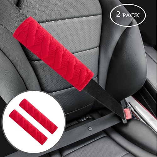 Amooca 2-Pack Braid Pattern Seat Belt Covers Shoulder Pads for Car & Bag - color: Red