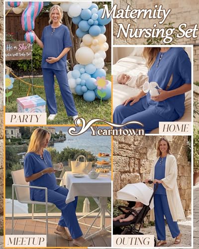 Women Maternity Nursing Set - color: Dark Blue, size: Small
