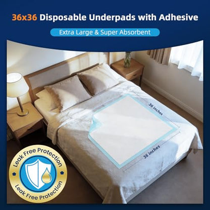 AAY Disposable Bed Pads with Adhesive Strips 36" x 36" (50 Count) - size: 36"X36"-50 with Adhesive