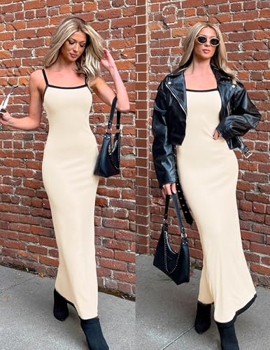 ZESICA Women's 2026 Summer Spaghetti Straps Square Neck Beach Maxi Dress - color: Apricot, size: Large