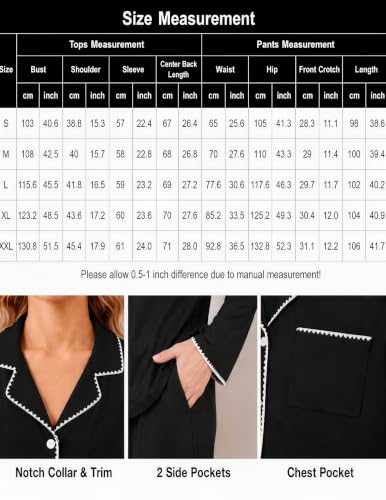 Ekouaer Pajamas for Women Set Long Sleeve Lounge Set Soft Button Down Pjs - color: Black, size: Medium