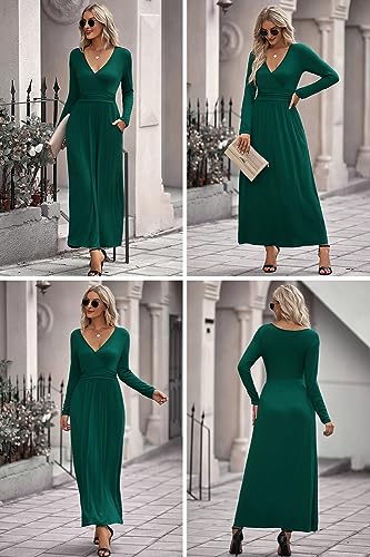 OUGES Women's Warp Pockets Maxi Fall Winter Cocktail Formal Dress 2026 - color: A-green, size: 4X-Large