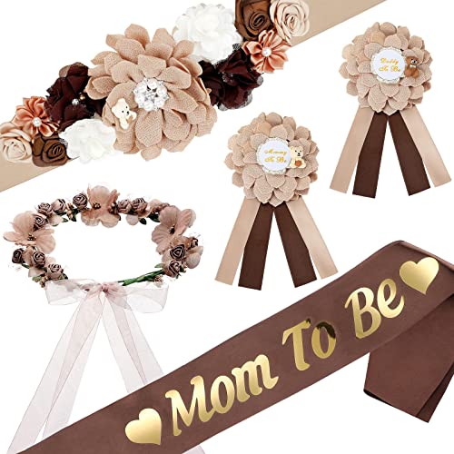WILLBOND 5 Pcs Baby Shower Mom to Be Sash Maternity Kit Bear, Brown