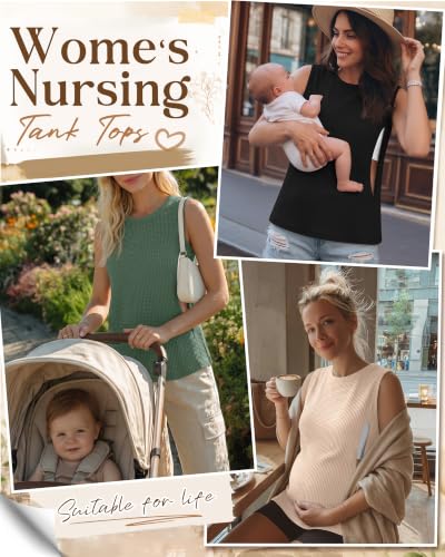 Xaatren 3 Pack Nursing Tank Tops for Breastfeeding - color: Black, Green, Apricot, size: XX-Large