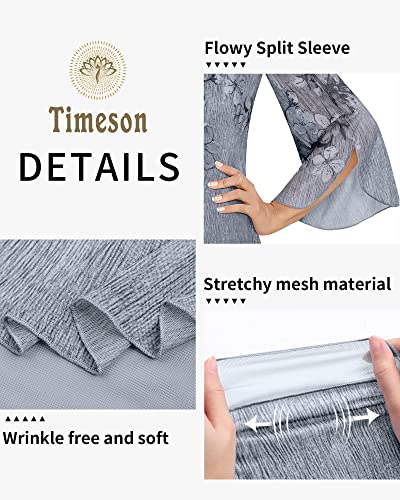 Timeson Women's 3/4 Sleeve Floral Blouses Shirts - color: Black Gray, size: Medium