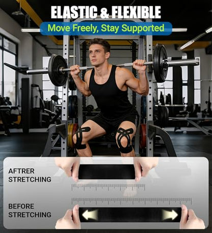 Precut Kinesiology Tape for Knees, 12 Pcs Individual Packaged (Black) - color: Black, size: 12PCS