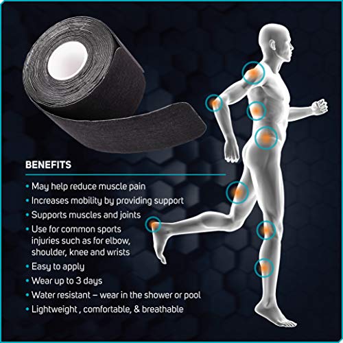 Care Science Waterproof Black Kinesiology Tape, 40 Precut Strips, 2 Rolls - color: Black Precut