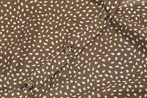 Imysty Womens Summer Polka Dot V Neck Button Down Loose Mini Dress - color: Khaki, size: Small