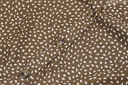 Imysty Womens Summer Polka Dot V Neck Button Down Loose Mini Dress - color: Khaki, size: Large