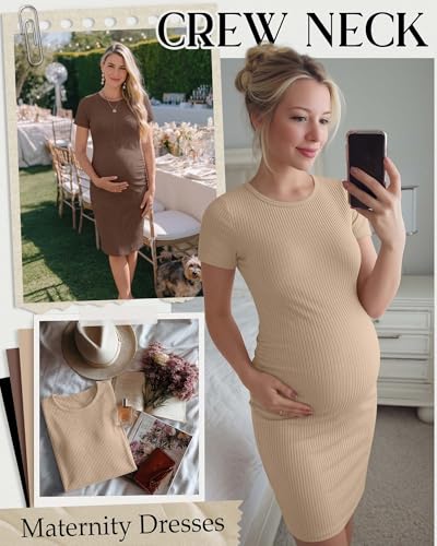 3 Pack Women's Cotton Maternity Dresses - color: Khaki, Coffee, Black, size: X-Large