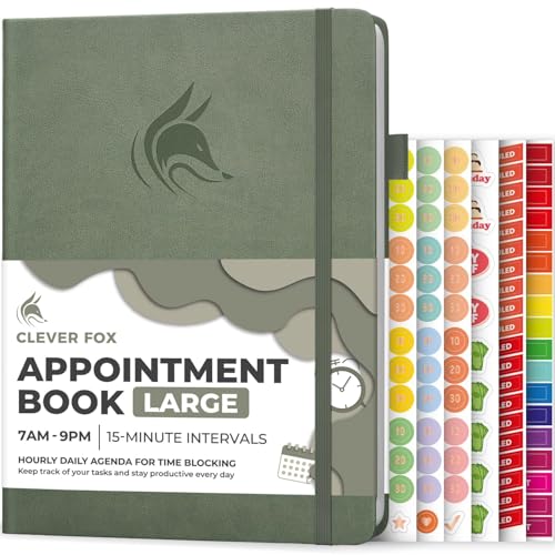 Clever Fox Appointment Book, 15-Minute Daily Planner, Undated Cypress - color: Cypress
