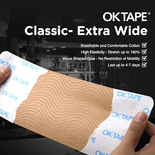 OK TAPE Extra Wide Kinesiology Tape for Shoulder, Back, Precut Strips - color: Blue, size: 2 Rolls