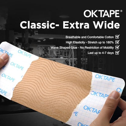 OK TAPE Extra Wide Kinesiology Tape for Shoulder, Back, Precut Strips - color: Beige, size: 2 Rolls