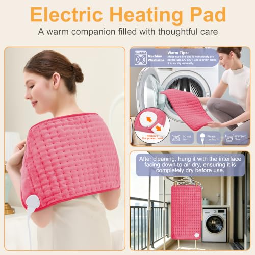 Heating Pad,Electric Heating Pads,Heating Pad for Back,Fuchsia,24x12 Inch - color: Fuchsia, size: 24x12 Inch
