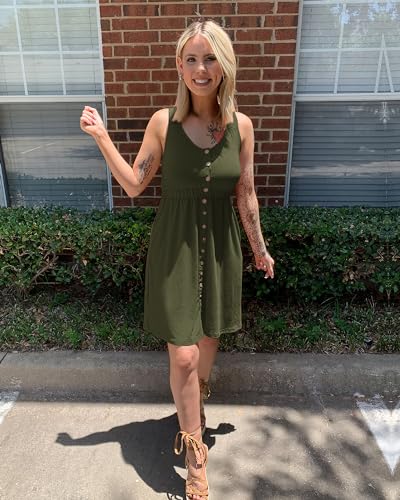 BTFBM Womens Summer Dresses 2026 Beach Vacation - color: Buttons Army Green, size: Large