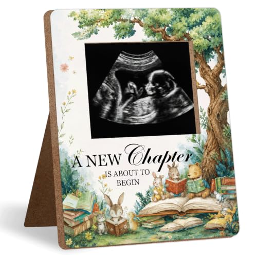 Storybook Baby Shower Decor Frame, A NEW Chapter IS ABOUT TO BEGIN Baby Shower Party Supplies, for Expecting Parents-to-Be Keepsake Gifts, Pregnancy Sonogram Frame Keepsake, Gender Reveal Presents - color: green
