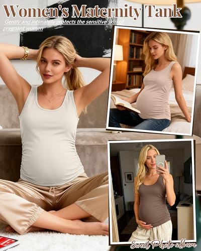Ficerd 4 Pcs Womens Maternity Sleeveless Tank Tops - color: Cream, Khaki, Coffee, Black, size: Medium