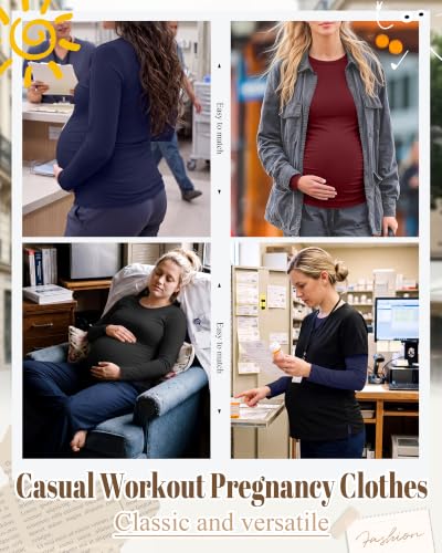 Neer 3 Pack Maternity Under Scrub T Shirt Long Sleeve Undershirt - color: Black, Navy Blue, Wine Red, size: Medium