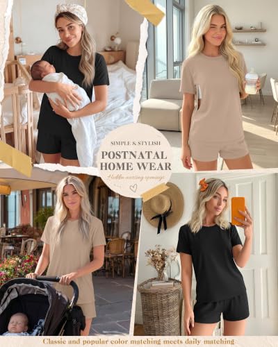 Riyiper 2 Packs Women's Nursing Pajamas Set - color: Khaki, Black, size: Small