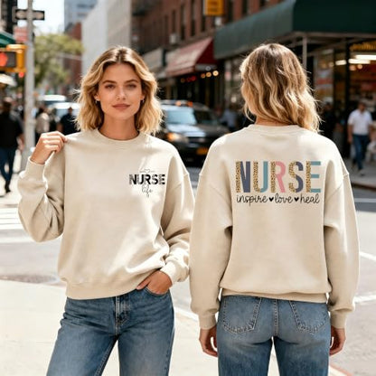 Nurse Sweatshirts for Women Nurse Inspire Love Heal Inspirational Pullovers - color: Khaki, size: Medium